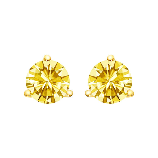 14K yellow gold stud earrings with martini-set yellow lab grown diamonds