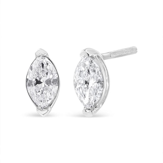 14K White Gold 4/5 Cttw Marquise Lab Grown Diamond Solitaire Stud Earrings-0