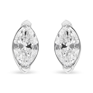 14K White Gold 4/5 Cttw Marquise Lab Grown Diamond Solitaire Stud Earrings-1