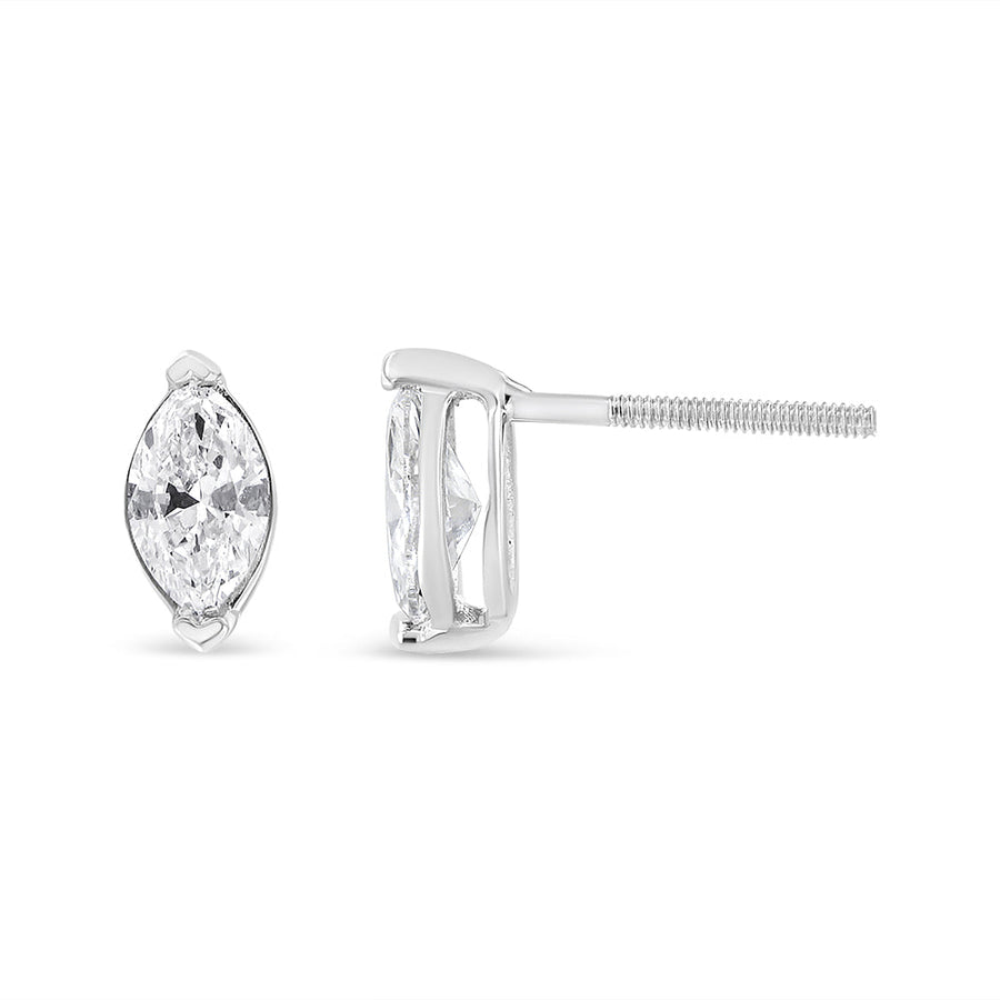 14K White Gold 4/5 Cttw Marquise Lab Grown Diamond Solitaire Stud Earrings