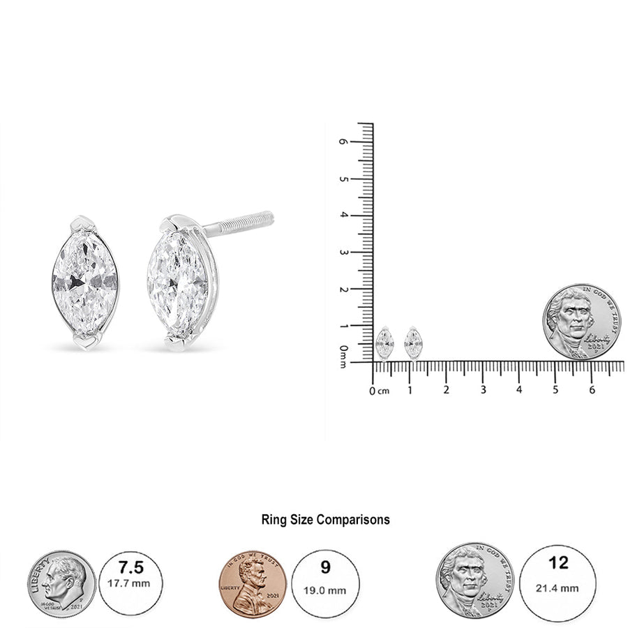 14K White Gold 4/5 Cttw Marquise Lab Grown Diamond Solitaire Stud Earrings