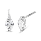 14K white gold stud earrings with 2 marquise diamond stones thumbnail 1