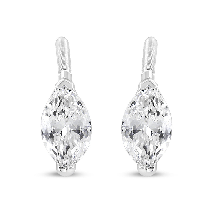14K White Gold 1/2 Cttw 2 Prong Set Marquise Solitaire Lab Grown Diamond Stud Earrings (F-G Color, VS2-SI1 Clarity)