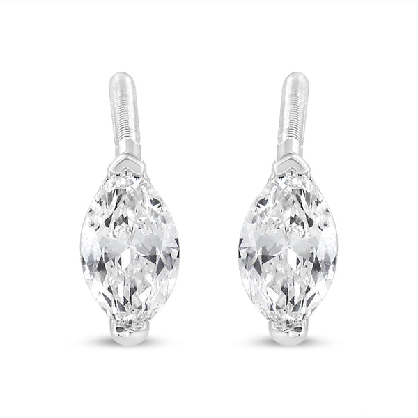 14K White Gold 1/2 Cttw 2 Prong Set Marquise Solitaire Lab Grown Diamond Stud Earrings (F-G Color, VS2-SI1 Clarity)