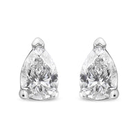 14K White Gold Pear Shape Solitaire Lab Grown Diamond Stud Earrings (F-G Color, VS2-SI1 Clarity)