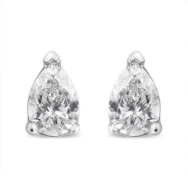 14K White Gold Pear Shape Solitaire Lab Grown Diamond Stud Earrings (F-G Color, VS2-SI1 Clarity)
