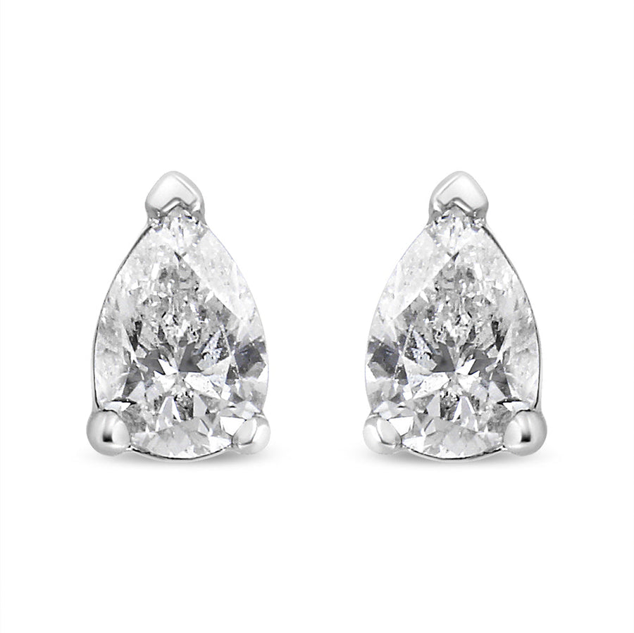 14K White Gold Pear Shape Solitaire Lab Grown Diamond Stud Earrings (F-G Color, VS2-SI1 Clarity)