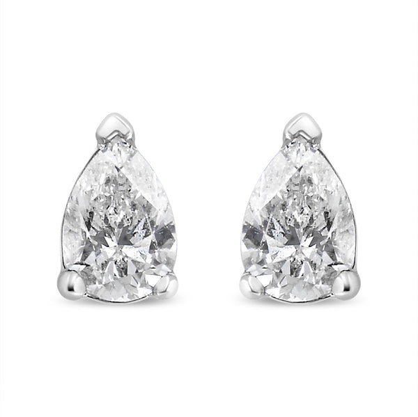 14K White Gold Pear Shape Solitaire Lab Grown Diamond Stud Earrings (F-G Color, VS2-SI1 Clarity)