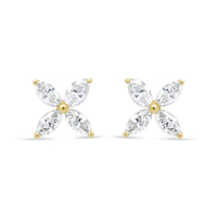 14K Gold Marquise Diamond 8 Stone Floral Leaf Stud Earrings (I-J Color, SI2-I1 Clarity)