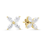 14K Gold Marquise Diamond 8 Stone Floral Leaf Stud Earrings (I-J Color, SI2-I1 Clarity)-3 thumbnail 4