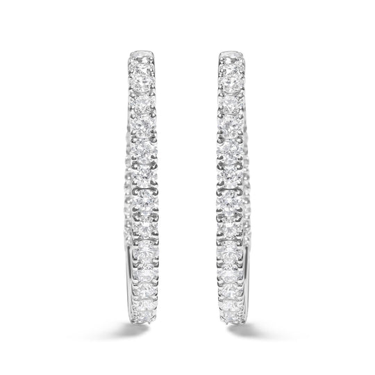 14K white gold inside out hoop earrings with round diamond stones