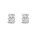 14K white gold stud earrings with 2 oval diamond stones