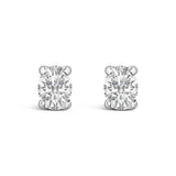 14K white gold stud earrings with 2 oval diamond stones thumbnail 1