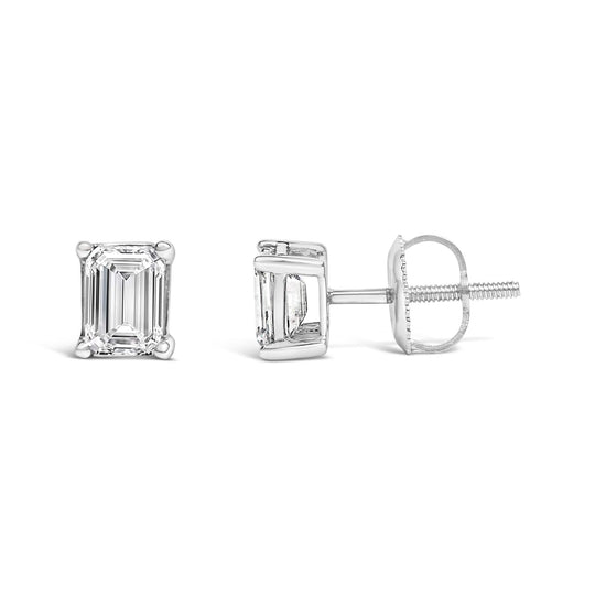 14K White Gold Emerald Cut Lab-Grown Diamond Solitaire Stud Earrings (F-G Color, VS1-VS2 Clarity)-0