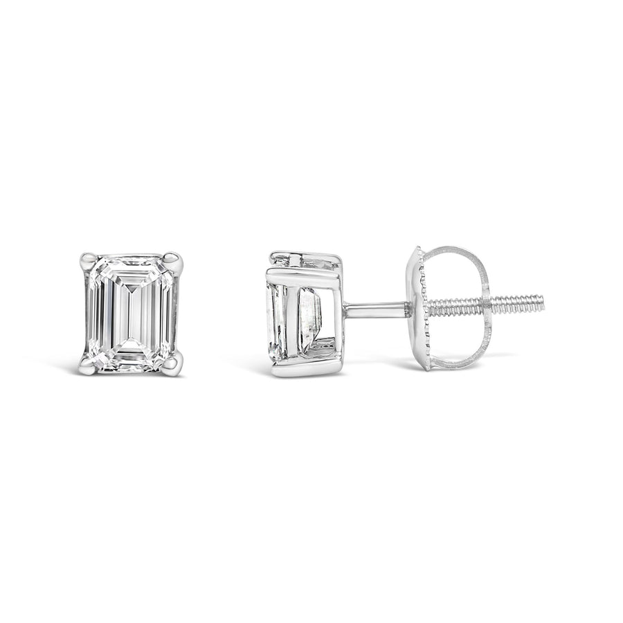 14K White Gold Emerald Cut Lab-Grown Diamond Solitaire Stud Earrings (F-G Color, VS1-VS2 Clarity)