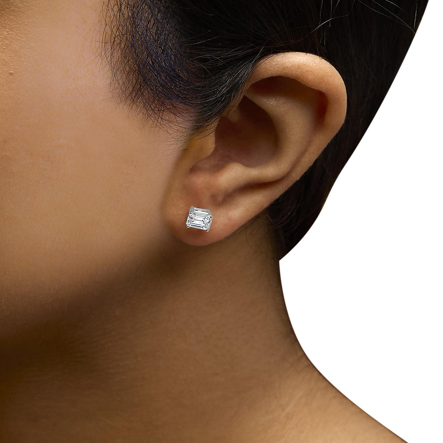 14K White Gold Emerald Cut Lab-Grown Diamond Solitaire Stud Earrings (F-G Color, VS1-VS2 Clarity)
