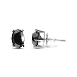 14K White Gold 3.00 Cttw Oval Cut Black Diamond Solitaire Stud Earrings (Black Color, I2-I3 Clarity)-3 thumbnail 4