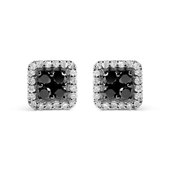 Men's 925 Sterling Silver 5/8 Cttw White and Black Diamond Composite wit Halo Stud Earring (Treated Black/I-J Color, I2-I3 Clarity)-0