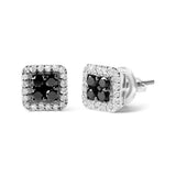 Men's 925 Sterling Silver 5/8 Cttw White and Black Diamond Composite wit Halo Stud Earring (Treated Black/I-J Color, I2-I3 Clarity)-1 thumbnail 2