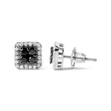 Men's 925 Sterling Silver 5/8 Cttw White and Black Diamond Composite wit Halo Stud Earring (Treated Black/I-J Color, I2-I3 Clarity)-3 thumbnail 4