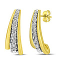 10K yellow gold huggie earrings with round diamond stones in a graduated line