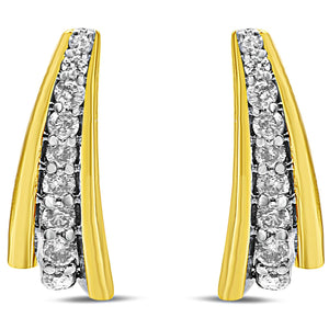 10K Yellow Gold Plated .925 Sterling Silver 0.50 Cttw Round Diamond Graduated Huggie Earrings (I-J Color, I2-I3 Clarity)-1