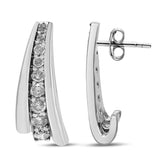 .925 Sterling Silver 1 Cttw Round Diamond Graduated Huggie Earrings (I2-I3 Clarity, I-J Color)-3 thumbnail 4