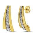 10K yellow gold huggie stud earrings with graduated round diamond stones