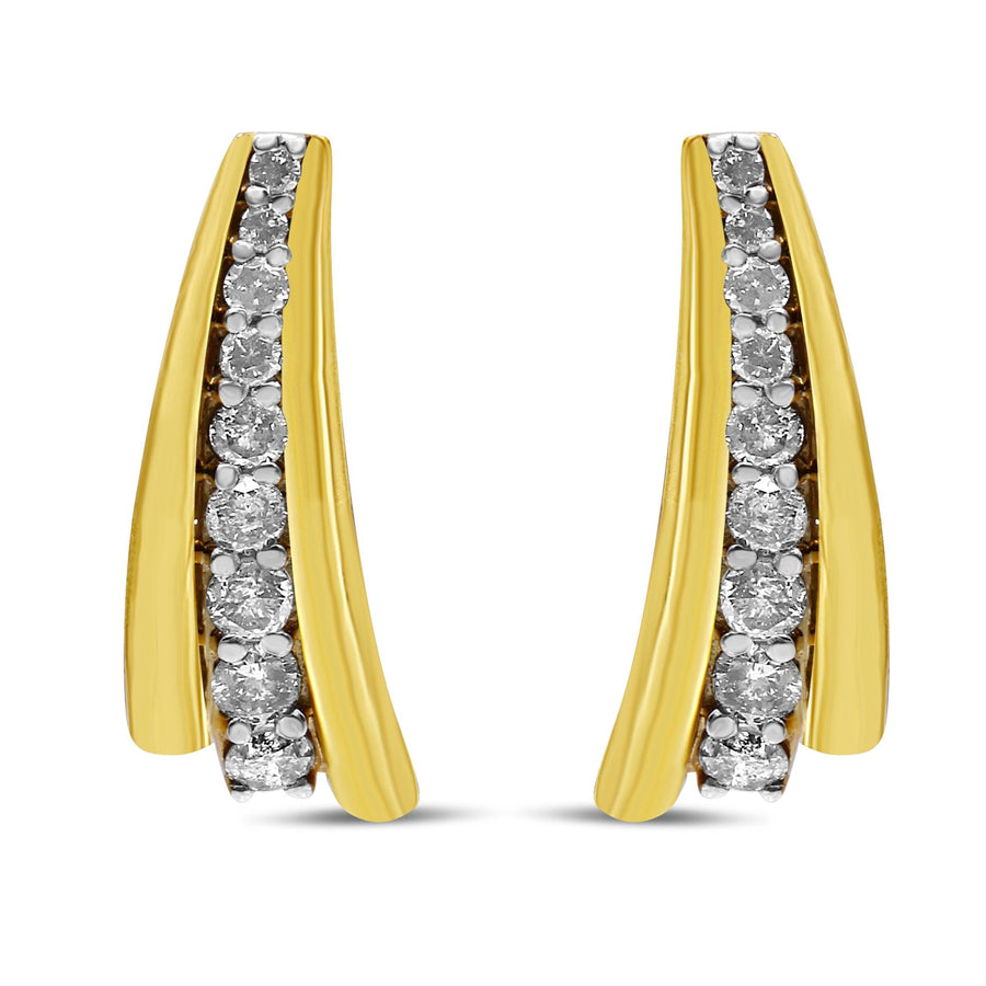 10K Yellow Gold Plated .925 Sterling Silver 1.00 Cttw Round Diamond Graduated Huggie Stud Earrings (I-J Color, I2-I3 Clarity)
