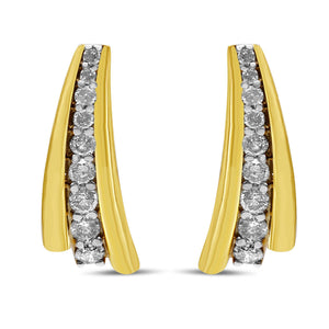 10K Yellow Gold Plated .925 Sterling Silver 1.00 Cttw Round Diamond Graduated Huggie Stud Earrings (I-J Color, I2-I3 Clarity)-1