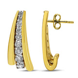 10K Yellow Gold Plated .925 Sterling Silver 1.00 Cttw Round Diamond Graduated Huggie Stud Earrings (I-J Color, I2-I3 Clarity)-3 thumbnail 4