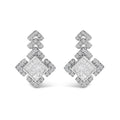 10K White Gold 3/5 Cttw Princess Diamond Geometric Drop Earrings-0
