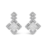 10K White Gold 3/5 Cttw Princess Diamond Geometric Drop Earrings-0 thumbnail 1