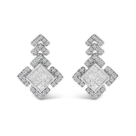 10K White Gold 3/5 Cttw Princess Diamond Geometric Drop Earrings-0