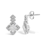10K White Gold 3/5 Cttw Princess Diamond Geometric Drop Earrings-1 thumbnail 2