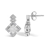 10K White Gold 3/5 Cttw Princess Diamond Geometric Drop Earrings-3 thumbnail 4