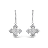 10K White Gold Princess and Round Diamond Geometric Composite Dangle Earrings-0 thumbnail 1