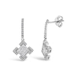 10K White Gold Princess and Round Diamond Geometric Composite Dangle Earrings-1 thumbnail 2