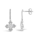 10K White Gold Princess and Round Diamond Geometric Composite Dangle Earrings-3 thumbnail 4