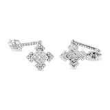 10K White Gold Princess and Round Diamond Geometric Composite Dangle Earrings-4 thumbnail 5