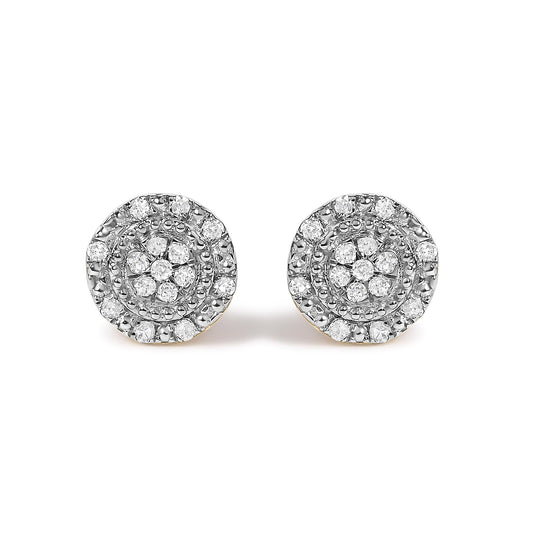 10K Yellow Gold 1/7 Cttw Diamond Beaded Halo Stud Earrings-0