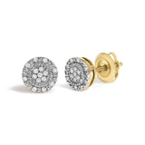 10K Yellow Gold 1/7 Cttw Diamond Beaded Halo Stud Earrings-1 thumbnail 2