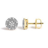 10K Yellow Gold 1/7 Cttw Diamond Beaded Halo Stud Earrings-3 thumbnail 4