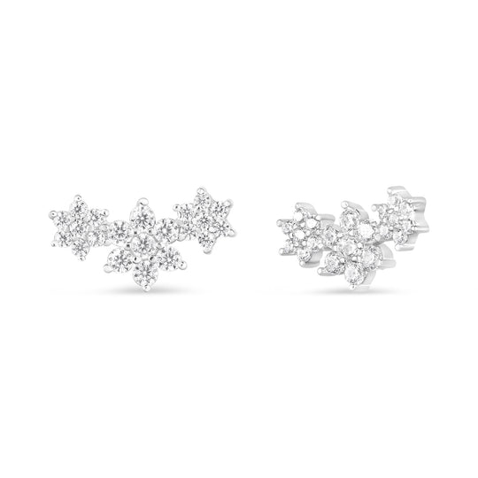 10K White Gold 1/3 Cttw Round Diamond Triple Snowflake Cluster Stud Earrings