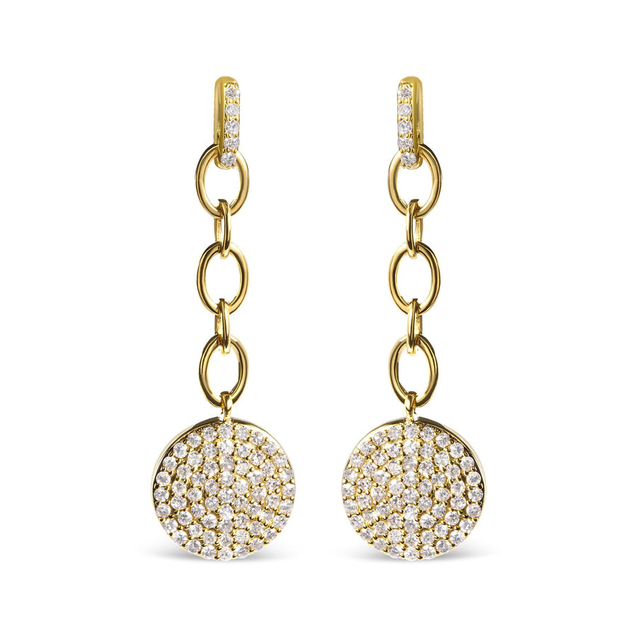 14K Yellow Gold 1.0 Cttw Diamond Chain Cluster Dangle Chain Earrings (I-J Color, I1-I2 Clarity)