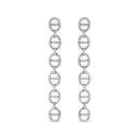 Sterling Silver 1.0 Cttw Diamond Oval Design Dangle Earrings