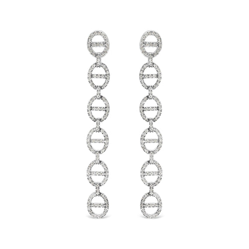 Sterling Silver 1.0 Cttw Diamond Oval Design Dangle Earrings