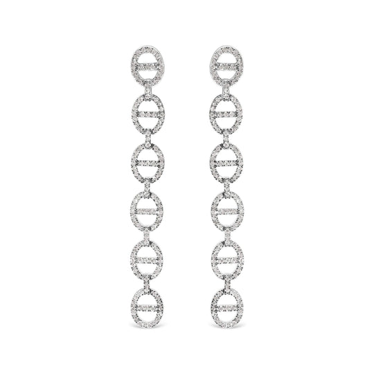 Sterling Silver 1.0 Cttw Diamond Oval Design Dangle Earrings-0