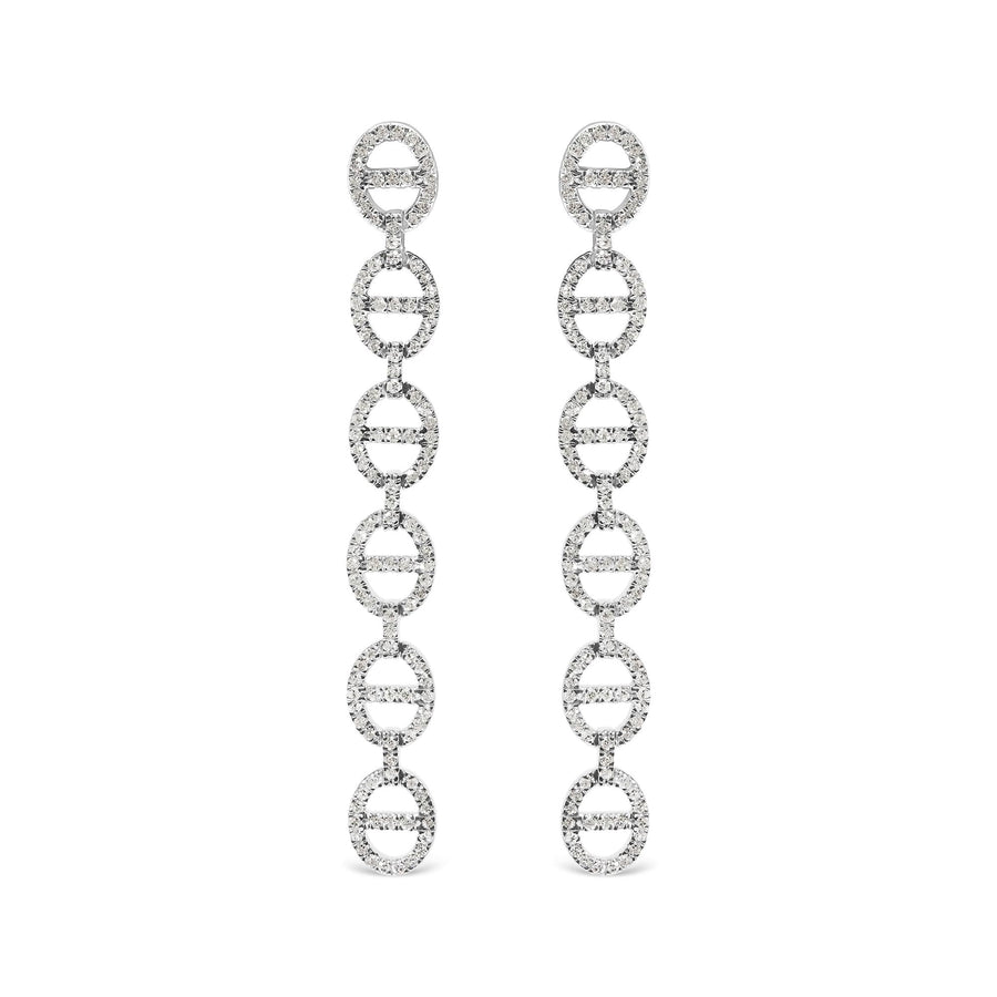 Sterling Silver 1.0 Cttw Diamond Oval Design Dangle Earrings