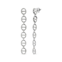 Sterling Silver 1.0 Cttw Diamond Oval Design Dangle Earrings